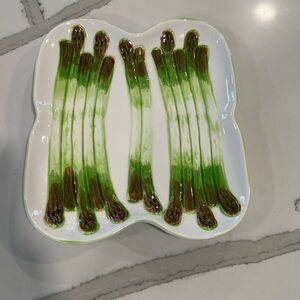 Green and Brown Asparagus Themed Ceramic Plate